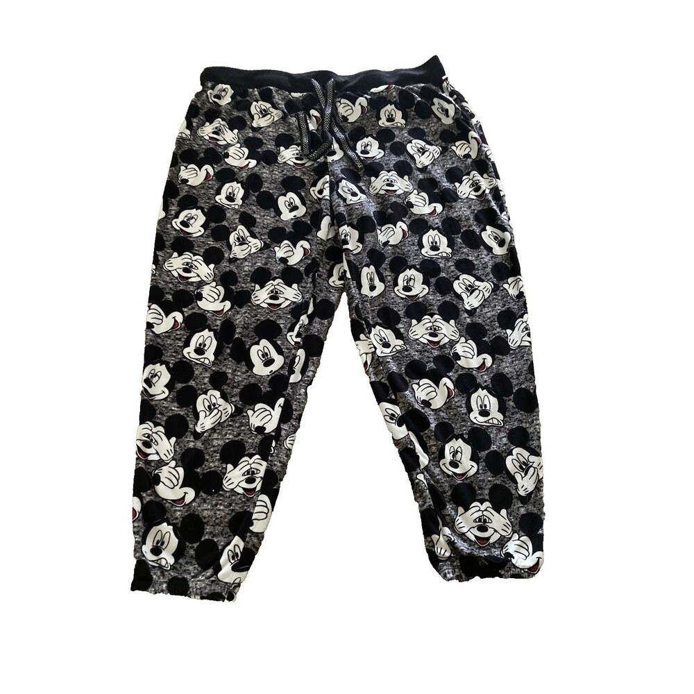 DISNEY Velour Sleep Lounge Pants Womens SIZE 2X Mickey Mouse Print Black / White